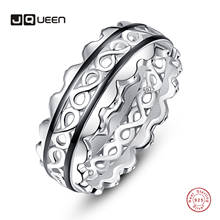 JQUEEN Women's 7mm Wide Infinity Design Black Line Plated Wedding Ring Silver 925 Jewelry Paving Set CZ Zircon Crystal Jewelry 2024 - buy cheap