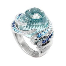 Fashion Exaggerated Jewelry Brand Luxury Big Ocean Blue Color Crystal Wedding Rings Jewelry for Women Full Sizes Wholesale 2024 - buy cheap