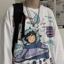 Camiseta de manga comprida masculina, versão coreana da maré solta outono jovens ins homens e mulheres amarrar casais de fundo 2024 - compre barato
