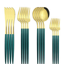 16pcs Stainless Steel Tableware Silverware Set Cutlery Green Gold Dinner Knive Dessert Fork Spoon Kitchen Dinnerware Flatware 2024 - buy cheap