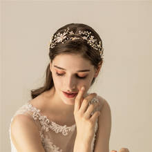 Handmade Gold Floral Women Tiara Bridal Headband Hair Vine Pearls Vintage Wedding Jewelry Hair Piece 2024 - buy cheap