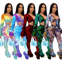 Adogirl Womem Tie Dye Tracksuit Evening Party Night Two Piece Set Sexy Crop Top +Leggings Suit Matching Sets Club Outfits 2024 - buy cheap