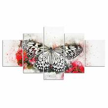 Черная, белая бабочка на красном цвете, 5 шт., искусство на холсте, HD печать, Картина на холсте для гостиной 2024 - купить недорого