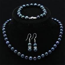 Akoya-collar de perlas naturales, pulsera y pendientes, color negro, 8-9mm, 1 Juego de 18 "y 7,5" 2024 - compra barato