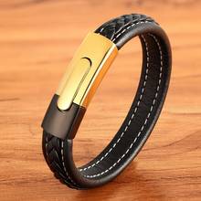 Big Promotion Stainless Steel Accessories Men's Leather Bracelet Black Leather Multi-color Choice Handsome Boy Birthday Gift 2024 - buy cheap