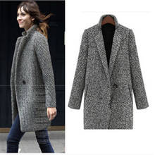 Vintage Autumn Winter Woolen Coat Single Button Pocket Oversize Long Trench Coat Outerwear Women Houndstooth Cotton Blend Coat 2024 - buy cheap