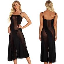 Размера плюс черный сексуальное ночное платье для женщин прозрачная кружева сексуальная ночная рубашка на бретельках с низким вырезом на спине одежда для сна с длинными рукавами, женская одежда для сна 6XL 2024 - купить недорого