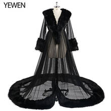 Tulle Fur V Neck Evening Dress See Through Full Sleeves Evening Gowns for Women Vestidos De Fiesta YEWEN 2024 - buy cheap