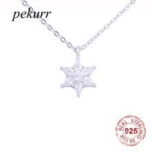 Pekurr 925 Sterling Silver Hexagonal Star Snowflake Zircon Necklaces For Women Silver Chain Collar Pendants Jewelry Christmas 2024 - buy cheap