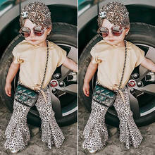 Fashion Toddler Newborn Baby Girl Clothes Short Sleeve Tops+Leopard Long Flare Pants+Headband Summer 3PCS Outfits Set 2024 - buy cheap