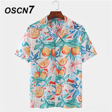 Oscn7 camisa de manga curta masculina e feminina, casual de moda de rua harajuku com estampa do havaí e praia tamanho grande, 2021 2024 - compre barato