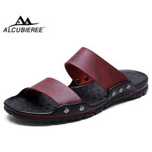 Alcubranee sandálias masculinas de verão, respirável, peep toe, sapato de couro rachado, chinelos slip-on casuais para homens, sapatos de praia 2024 - compre barato