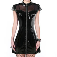 Sexy  Mesh See Through Vinyl PVC Leather Mini Dress Women Slim Wetlook Latex Party Dress Clubwear Wear 2024 - buy cheap