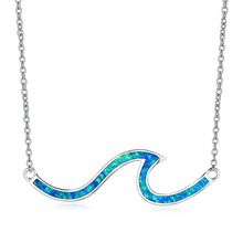 Trendy Silver Plated Blue Opalite Opal Pendant Link Chain Necklace Wave Shape Fashion Jewelry 2024 - buy cheap