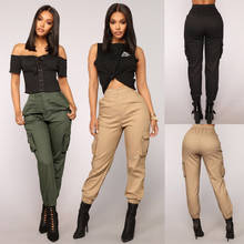 Pantalones elásticos de cintura alta para mujer, pantalón largo informal, color caqui, verde militar y negro, nueva moda 2024 - compra barato