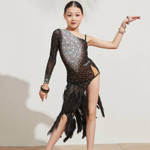 Latin Dance Competition Dress Girls Black Feather Diamond Professional Performance Clothing Cha Cha Samba Stage Wear DNV13360 2024 - buy cheap
