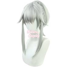 Game Arknights Firewatch Cosplay Long Silver Gray Ponytail Heat Resistant Synthetic Hair Halloween Carnival Party + Free Wig Cap 2024 - buy cheap
