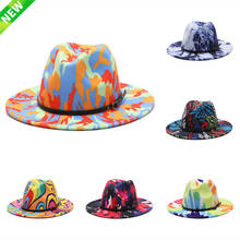 Sombrero panamá de fieltro de ala ancha Multicolor para mujer, Fedora Formal Tie-dye, sombreros de boda para hombre, sombreros de Jazz para invierno, venta al por mayor 2024 - compra barato