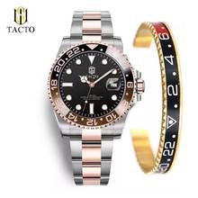 TACTO Gmt Watch Mens Watches Rose Gold Steel Watch Miyota Quartz Watch Diver Male wristwatch Calendar Date 50M waterproof 2024 - купить недорого