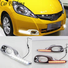 Автомобильный светодиодный дневные ходовые огни для Honda Jazz fit 2011 2012 2013 DRL Противотуманные фары дальнего света с желтым поворотным сигналом 2024 - купить недорого