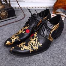 Christia Bella Chinese Dragon Embroidery Men Oxford Shoes Mid Heel Pointed Toe Genuine Leather Shoes Lace Up Men Dress Shoes 2024 - buy cheap