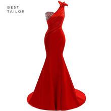 Vermelho sereia vestidos de dama de honra um ombro frisado arco vestido de dama de honra 2021 robe demoiselle dhonhonneur vestido de festa noche 2024 - compre barato