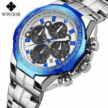 WWOOR Fashion Sports Mens Watches 2021 Luxury Man Quartz Watch Stainless Steel Waterproof Military Wrist Watch Relogio Masculino 2024 - buy cheap