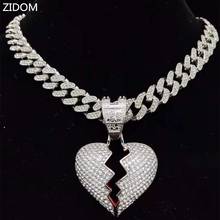 Men Women Hip Hop Iced Out Bling Bling Heart Pendant Necklace with 13mm Miami Cuban Chain HipHop Necklaces Fashion Jewelry Gifts 2024 - buy cheap
