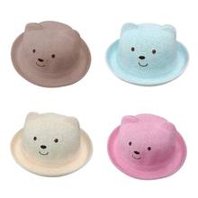 Chapéus para meninas e meninos, chapéu de palha com orelhas da moda, boné infantil de urso, chapéu sólido para praia 2024 - compre barato