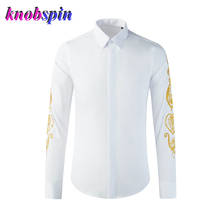 Фирменный дизайн Королевский рубашки с вышивкой для мужчин высокого качества; Хлопковая рубашка для мужчин, одноцветная Цвет Бизнес Мужские нарядные рубашки размера плюс XXXL 2024 - купить недорого
