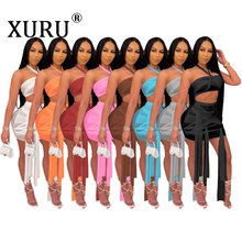 XURU Club Party Nightclub Women's Suit Dress See-through Mesh Bandage Tube Top Sexy Dress Two-piece Suit 2024 - buy cheap