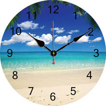 Reloj de pared con diseño Tropical para el hogar, accesorio de pulsera de cuarzo con diseño de cielo azul, arena y playa, funciona con pilas, silencioso y decorativo 2024 - compra barato