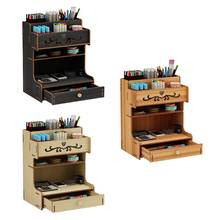 Wooden Pen Holder with Drawer Organizer Rack Multi-Functional Desktop Stationary Pencil Box Home Office Art Supplies 2024 - buy cheap