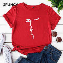 JFUNCY Abstract Face Print Plus Size Loose Women T-shirts Summer Casual Cotton Tshirt Unisex Lady Girl Harajuku Graphic Tee Tops 2024 - buy cheap