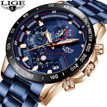 Модные мужские часы LIGE Топ бренд класса люкс бизнес часы мужские полностью стальные военные водонепроницаемые кварцевые часы Relogio Masculino + коробка 2024 - купить недорого