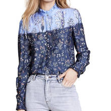 Elfbop Ladies Viscose 100% Long Sleeve Contast Floral Print Shirt Top With Ruffled Neck 2024 - buy cheap