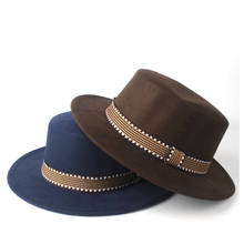 New Men Women Fashion Flat Fedora Top Hat With Belt Wool Trilby Hat Pork Pie Hat Jazz Hat Size 56-58CM 2024 - buy cheap