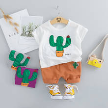 Комплект летней детской одежды HYLKIDHUOSE для малышей, одежда для маленьких девочек и мальчиков, костюмы с футболкой и шортами С КАКТУСОМ, детская одежда 2024 - купить недорого