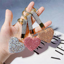 Handmade Full Rhinestone Leather Strap Heart Keychain Creative Korean Fashion Bag Charms Key Ring Key Chain Holder Trinket Gift 2024 - buy cheap