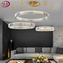 Candelabro de cristal moderno dorado de lujo para sala de estar, luz colgante de diseño de anillo para comedor, dormitorio, lámpara de cristal led de diseño circular 2024 - compra barato