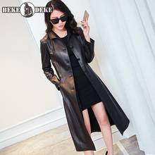 Real Leather Sheepskin Overcoat Women Spring Autumn Slim Single Breasted Windbreakers Brand OL Black Long Coat 8XL 2024 - buy cheap