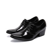 Sapatos de salto alto masculino oxford, clássico, preto, da moda, escondido, para homens, sapatos de couro, formal, escritório, para negócios, homens 2024 - compre barato