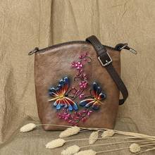 Женская сумка из коровьей кожи Johnature, маленькая сумка-мессенджер ручной работы, с тиснением в виде бабочки, в стиле ретро, для отдыха, 2021 2024 - купить недорого