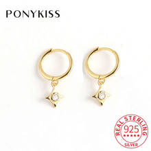 PONYKISS-pendientes de aro de Plata de Ley 925 auténtica para mujer, aretes de circonita con diseño geométrico de rombos, accesorio elegante para fiesta, regalo romántico 2024 - compra barato