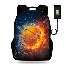 17 pulgadas Mochilas de combustión Impresión de baloncesto mochila adolescente niños y niñas niños Puerto USB mochila estudiantes niños bolsas de la escuela 2024 - compra barato