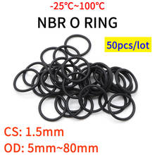 50pc NBR O Ring Seal Gasket Thickness CS 1.5mm OD 5~80mm Nitrile Butadiene Rubber Spacer Oil Resistance Washer Round Shape Black 2024 - buy cheap