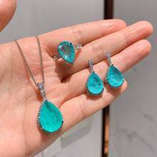 Conjunto de joyería fina de turmalina para mujer, collar/pendientes/anillo de piedras preciosas de Paraiba de plata esterlina 100%, 925, envío directo 2024 - compra barato