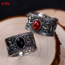 100%S925 Sterling Silver Ring  garnet and Black Agate double dragon opera pearl and man ring 2024 - buy cheap