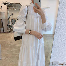 Женское платье-трапеция с воротником-стойкой, однотонное белое винтажное платье с длинным рукавом, в Корейском стиле, осень 14390 2024 - купить недорого