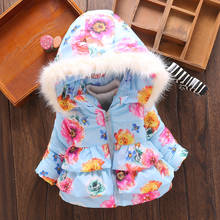 Chaqueta con capucha de piel gruesa para bebé y niña, abrigo con flores, Parka para niño, ropa de invierno 2024 - compra barato